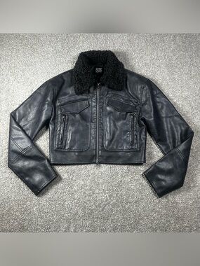 BDG Urban Outfitters Aviator Jacket Women XS Black Faux Leather